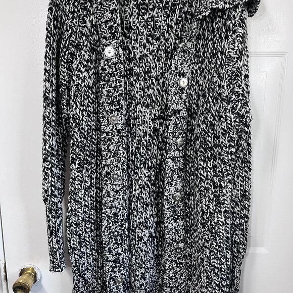 Kennith Cole Reaction Long Blacka and White Snap Front Sweater Jacket Size Large - Picture 10 of 12